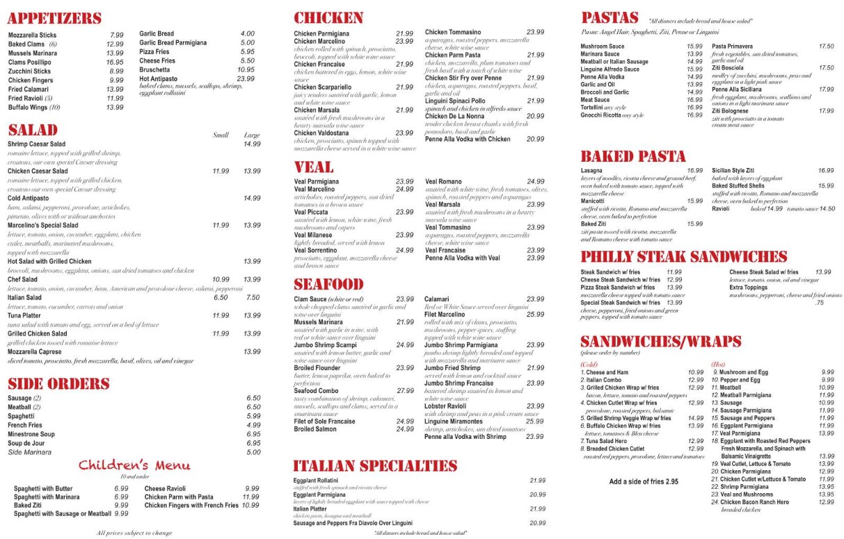 Marcelino's Menus 2026